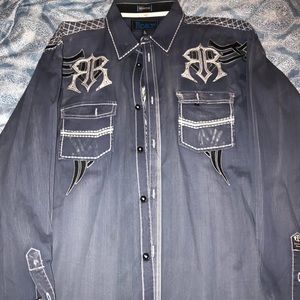 Roar blue jean button up shirt